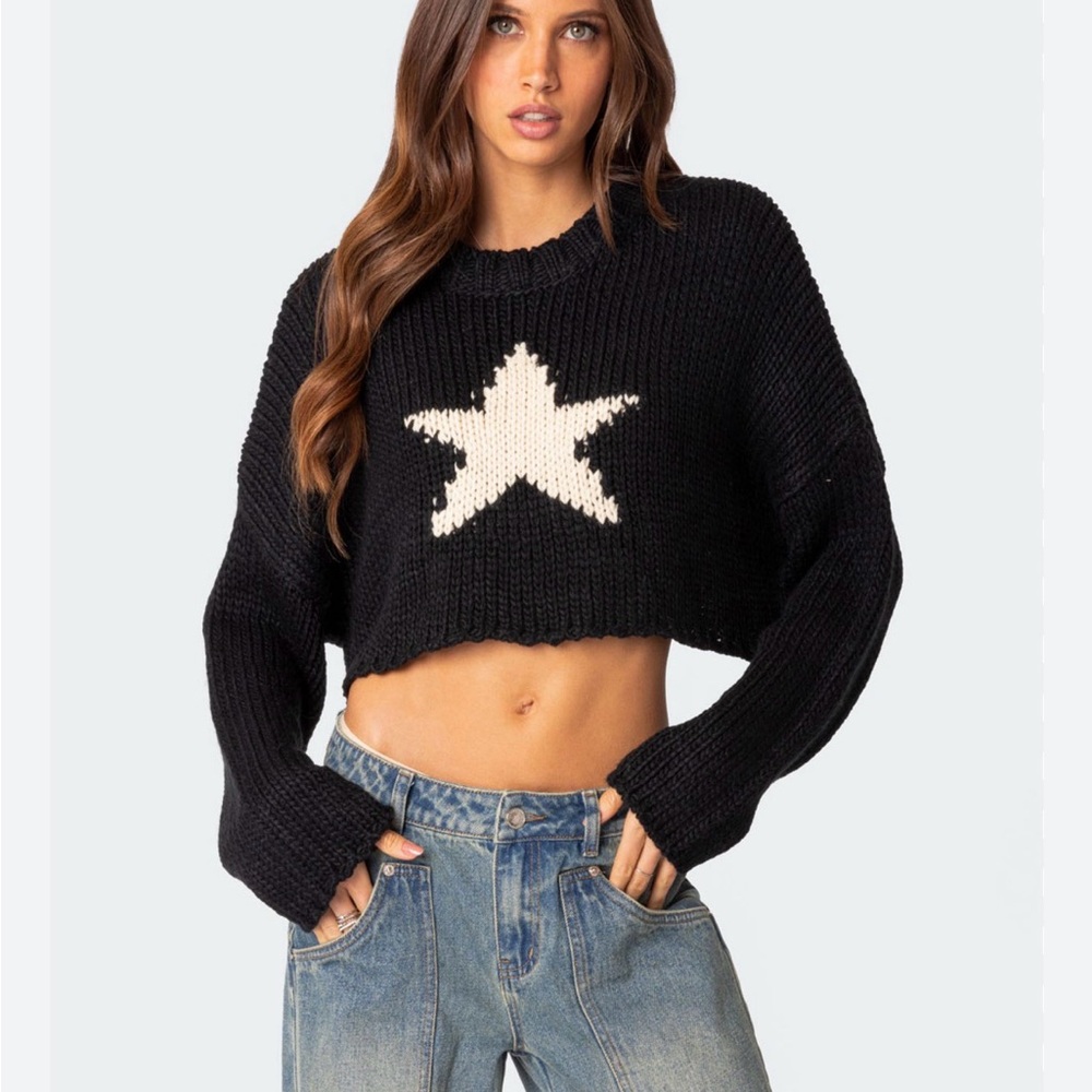 Edikted Black Star Cropped Sweater